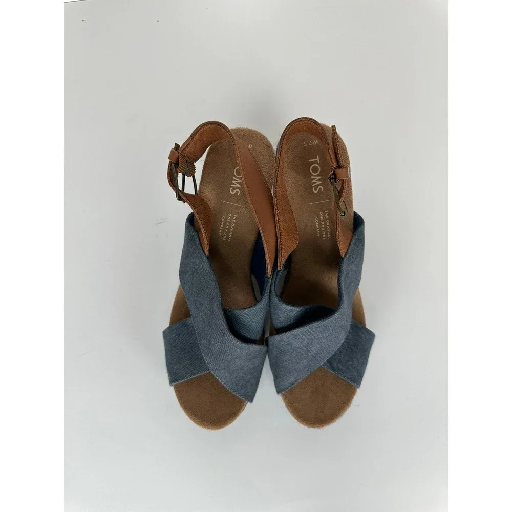 Toms Ibiza Espadrille Platform Wedge Sandals Sz 7.5 Majolica Blue Platform Heel